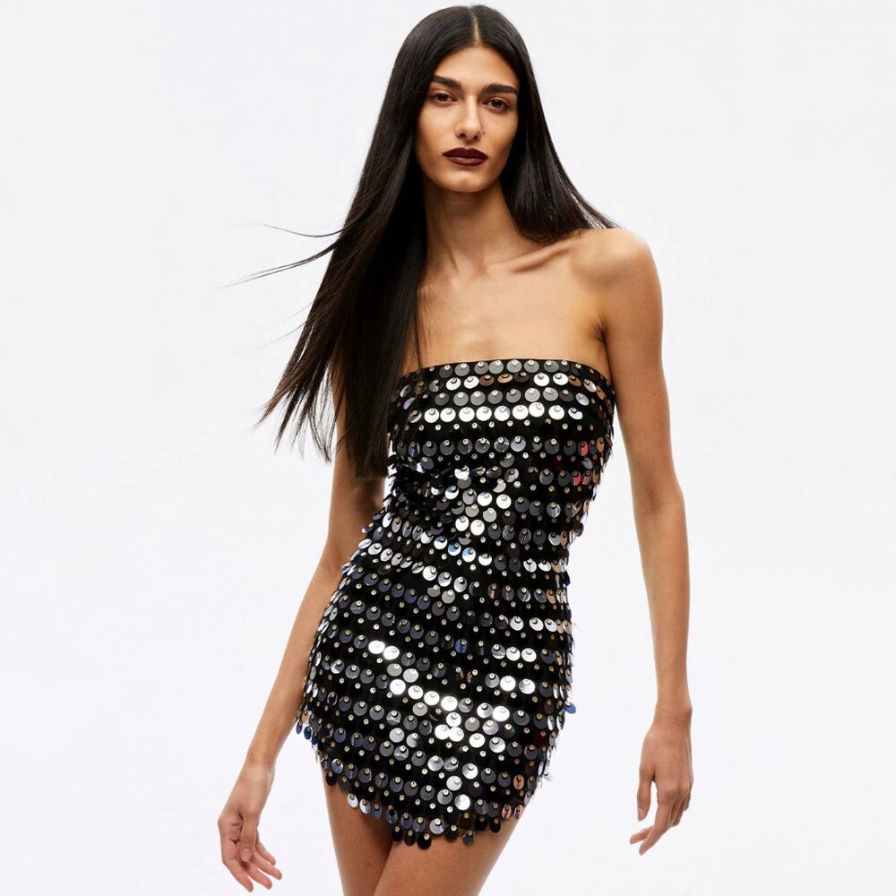 New Arrivals Giza Dress in Night Rider Lily Black Silver Size FR 36 US 2 4 NWT